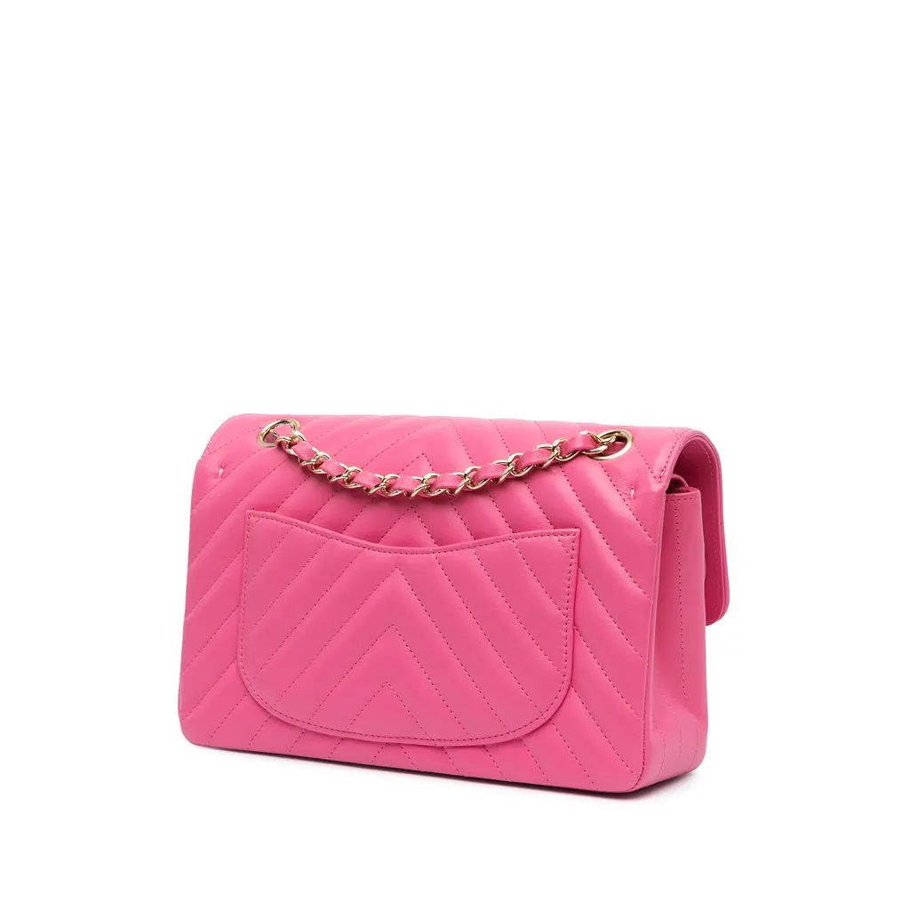 Chanel Small Classic Chevron Lambskin Double Flap Pink Leather Very good - Back View