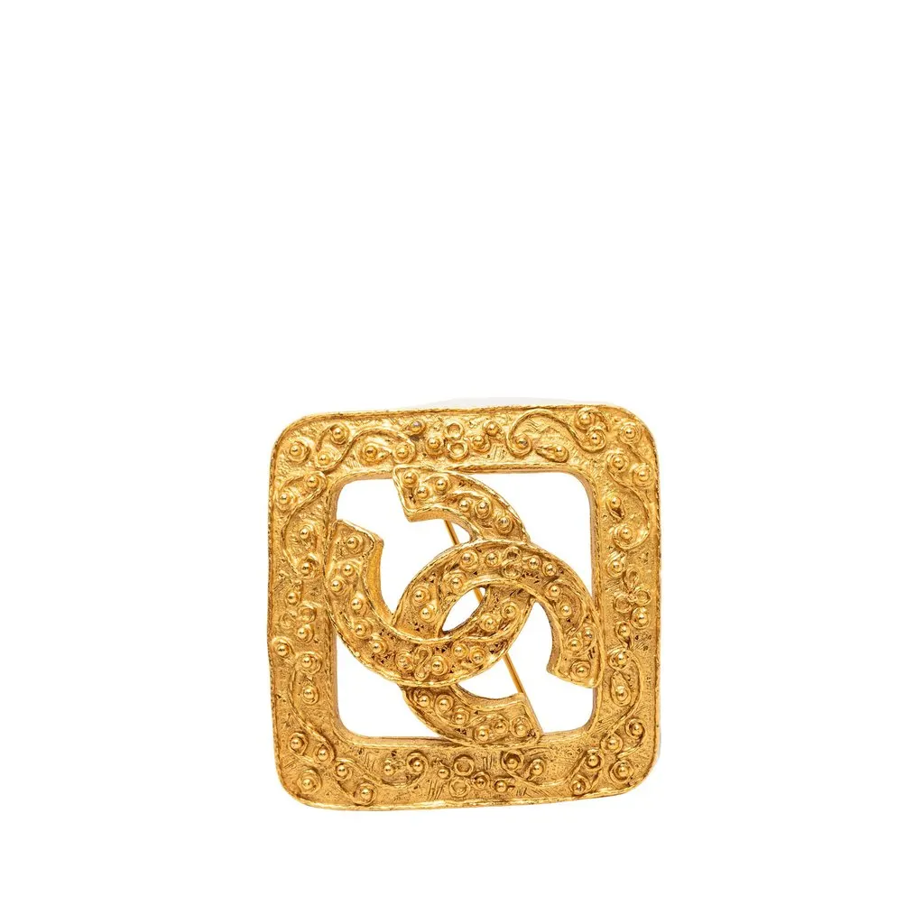 Chanel CC Gold Plated Diamond Brooch Gold Metal Very good - Front View