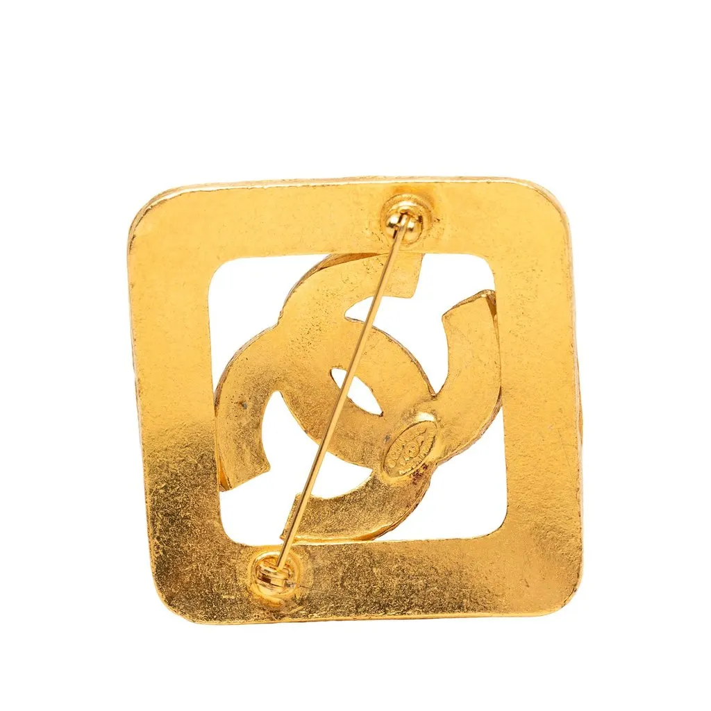 Chanel CC Gold Plated Diamond Brooch Gold Metal Very good - Back View