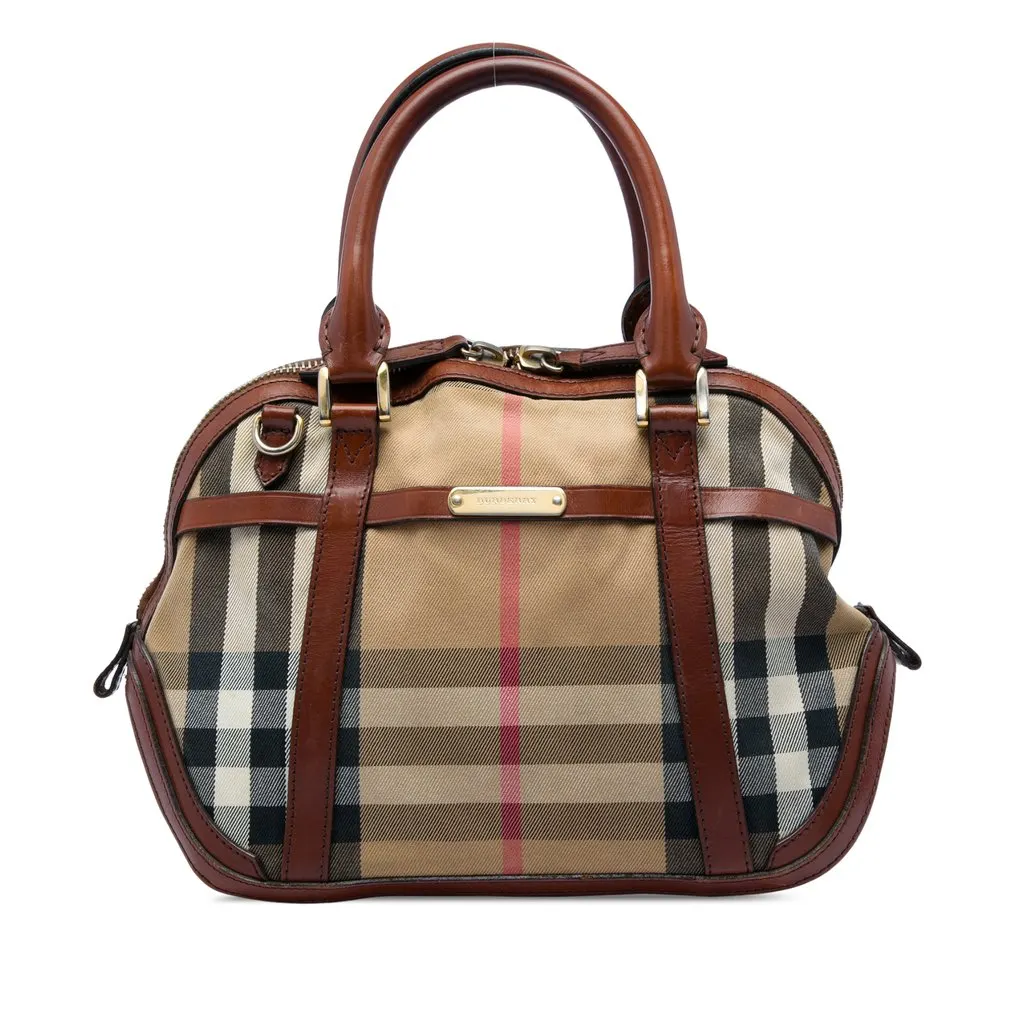 Burberry Small Leather Trimmed House Check Canvas Bridle Orchard Satchel Brown Very good - Front View