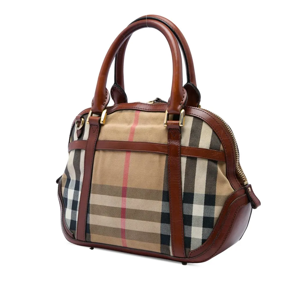 Burberry Small Leather Trimmed House Check Canvas Bridle Orchard Satchel Brown Very good - Back View