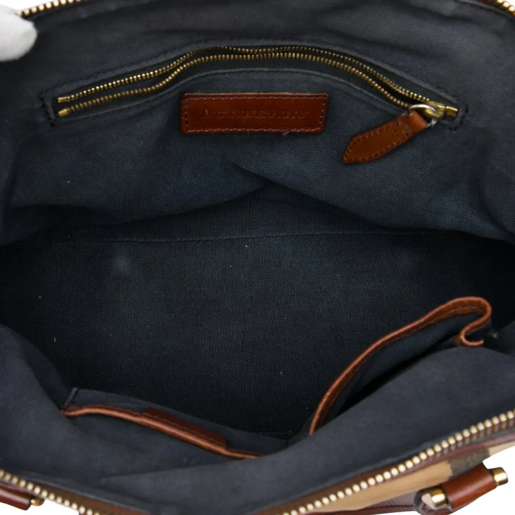 Burberry Small Leather Trimmed House Check Canvas Bridle Orchard Satchel Brown Very good - Model View