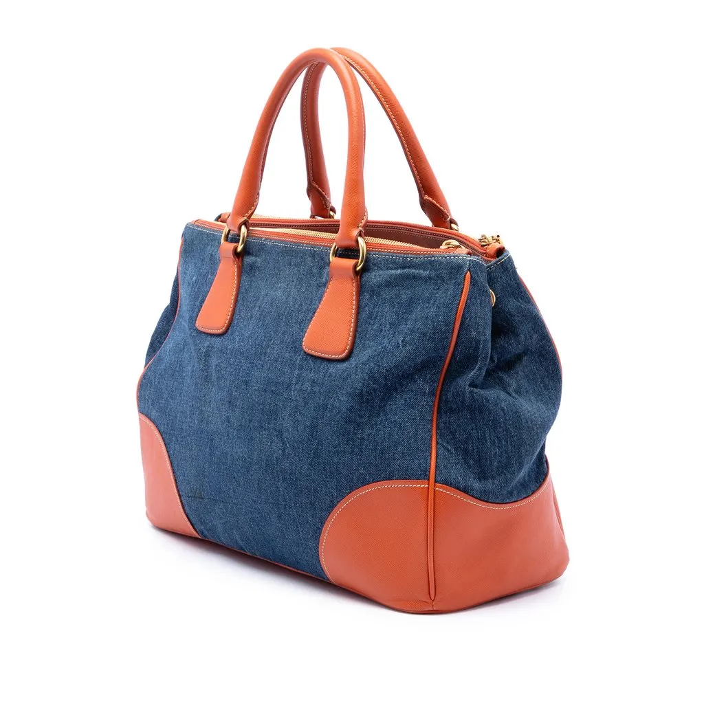 Prada Saffiano Trimmed Denim Handbag Blue Denim Very good - Back View