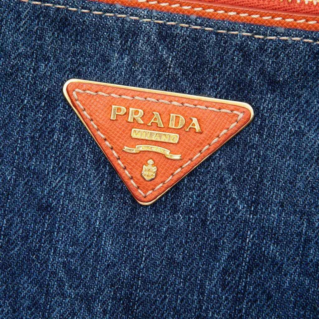 Prada Saffiano Trimmed Denim Handbag Blue Denim Very good - Box View