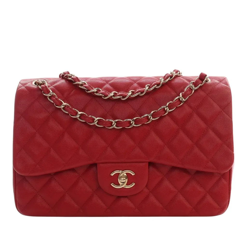 Chanel Jumbo Classic Caviar Double Flap Red Leather Very good - Front View