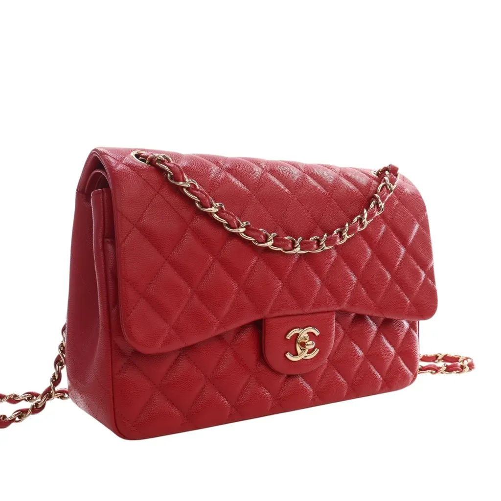 Chanel Jumbo Classic Caviar Double Flap Red Leather Very good - Back View