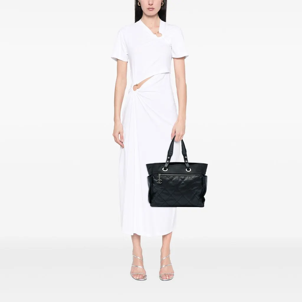 Chanel Paris Biarritz Large Quilted Coated Canvas and Nylon Tote Black Very good - Box View