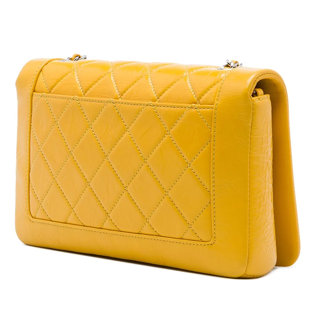 Chanel Crumpled Calfskin Bi Quilted Vintage Full Flap Yellow Leather Very good - Back View