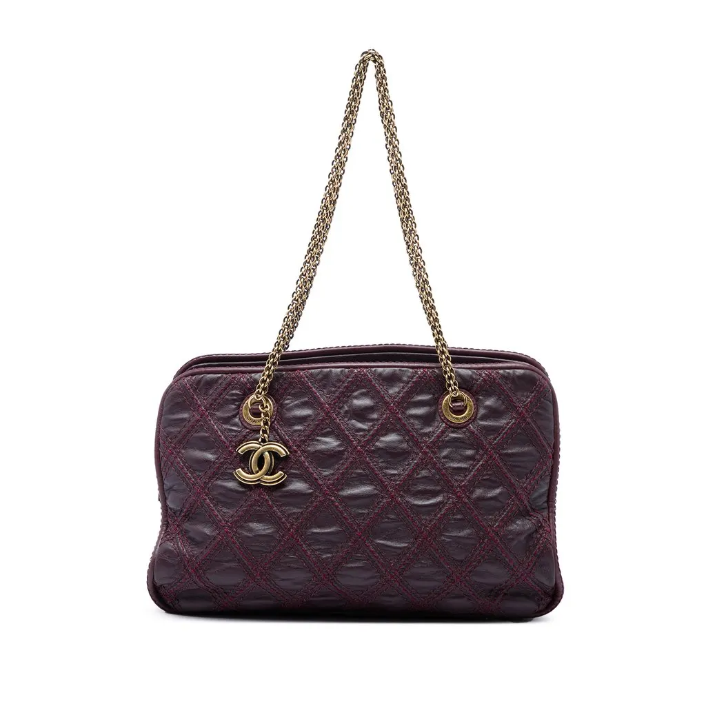 Chanel CC Quilted Calfskin Triptych Shoulder Bag Red Leather Very good - Front View