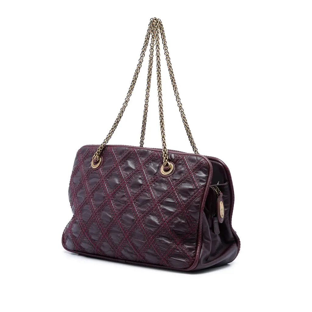 Chanel CC Quilted Calfskin Triptych Shoulder Bag Red Leather Very good - Back View