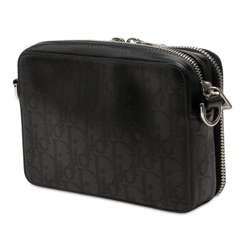 Dior Oblique Perforated Calfskin Galaxy Pouch with Strap Black Leather Very good - Back View