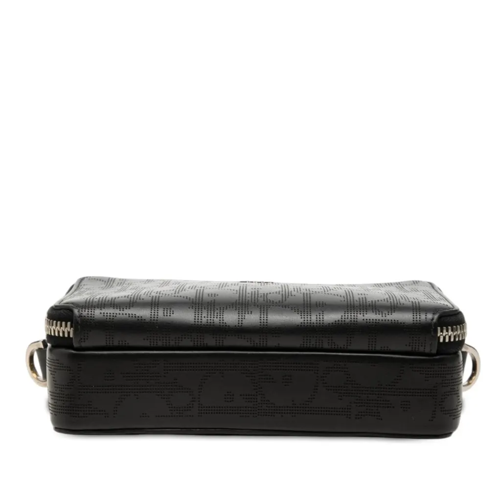 Dior Oblique Perforated Calfskin Galaxy Pouch with Strap Black Leather Very good - Inside View