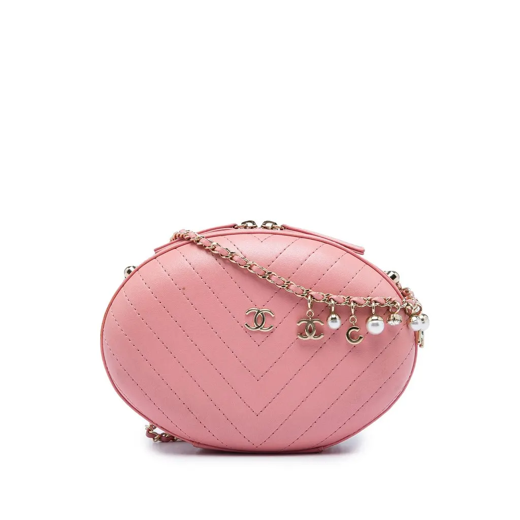Chanel Chevron Stitched Calfskin La Pausa Evening Bag Pink Leather Very good - Front View