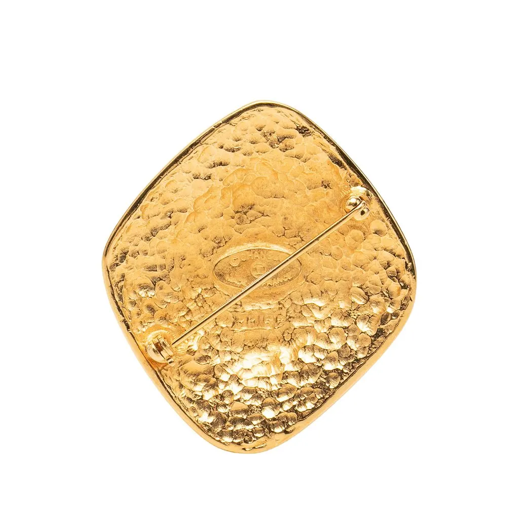 Chanel CC Gold Plated Diamond Engraved Brooch Gold Metal Very good - Back View