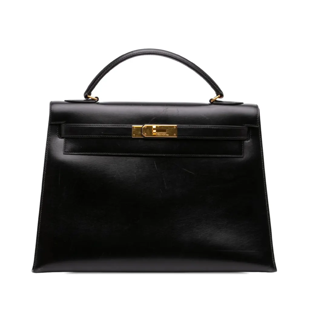 Hermès Box Calf Kelly Sellier 32 Black Leather Good - Front View