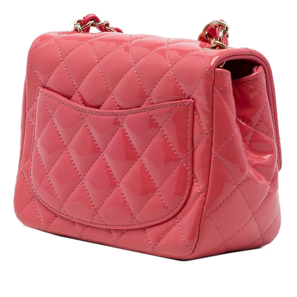 Chanel Mini Square Classic Patent Single Flap Pink Leather Very good - Back View