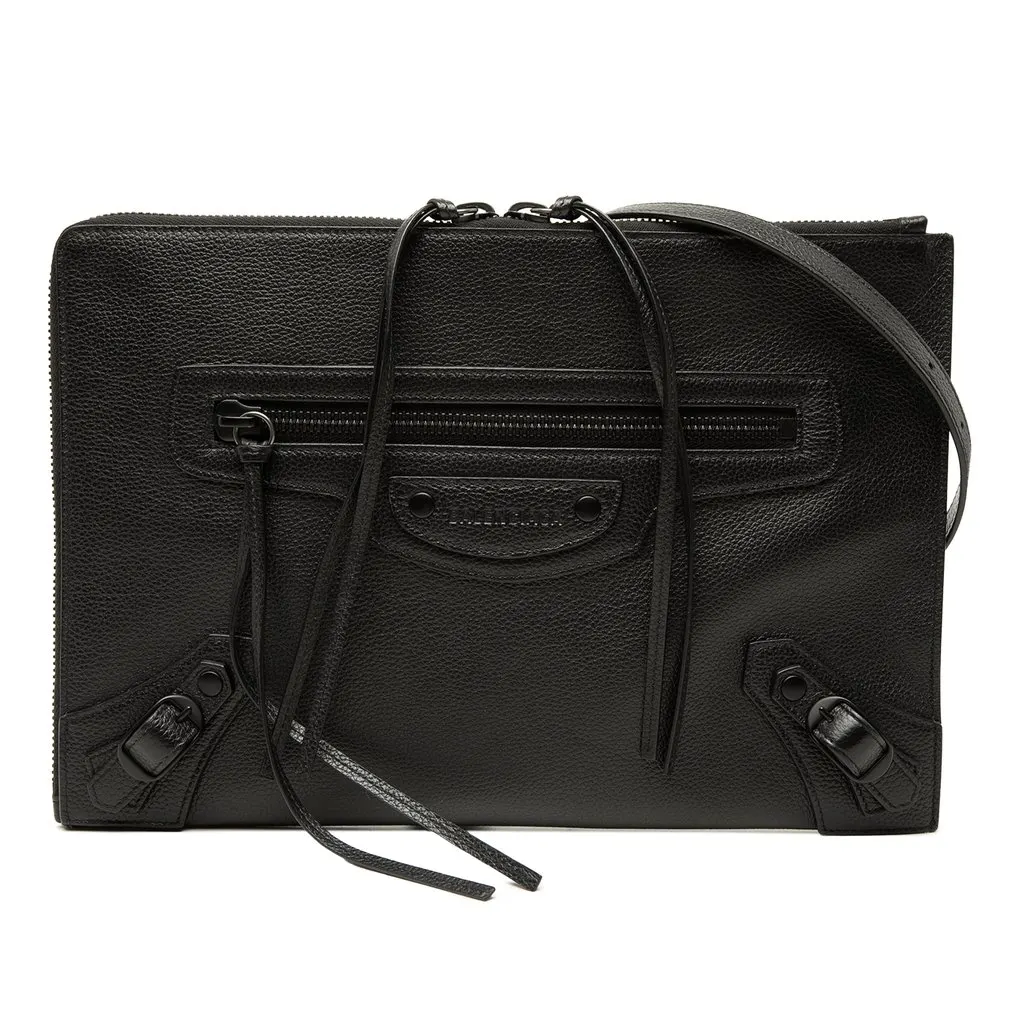 Balenciaga Grained Calfskin Neo Classic Zip Around Crossbody Black Leather Very good - Front View