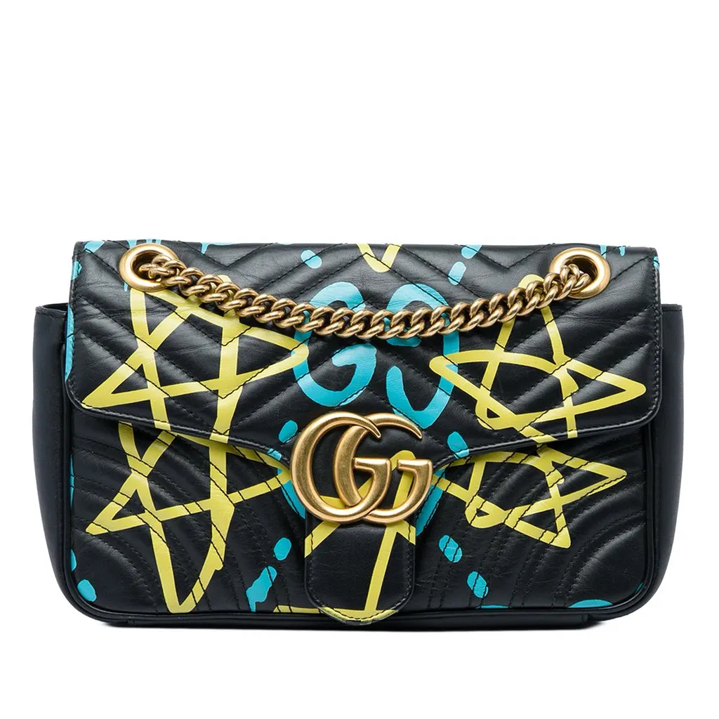 Gucci Medium GG Marmont Matelasse Calfskin Gucci Ghost Shoulder Bag Black Leather Very good - Front View
