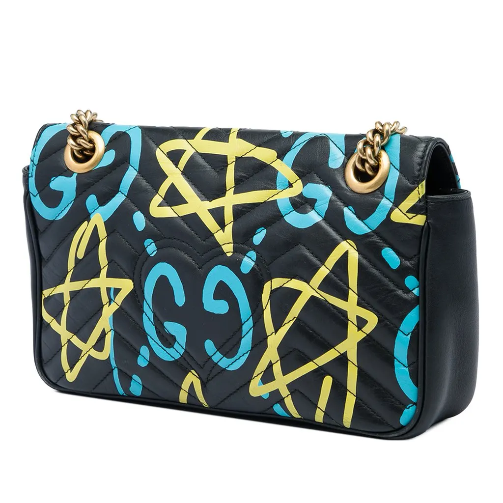 Gucci Medium GG Marmont Matelasse Calfskin Gucci Ghost Shoulder Bag Black Leather Very good - Back View