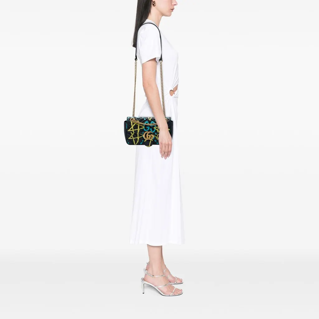 Gucci Medium GG Marmont Matelasse Calfskin Gucci Ghost Shoulder Bag Black Leather Very good - Box View