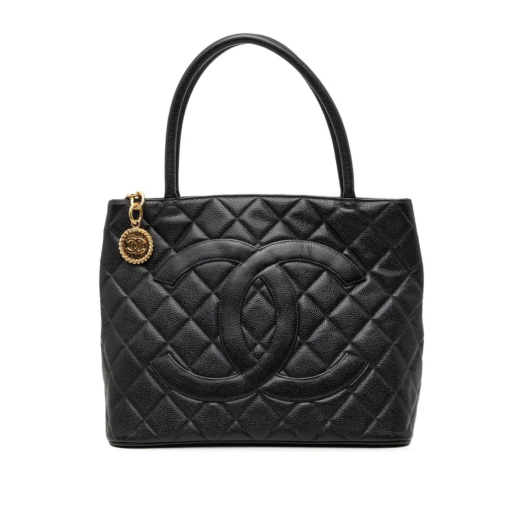 Chanel Caviar Medallion Tote Black Leather Very good - Front View