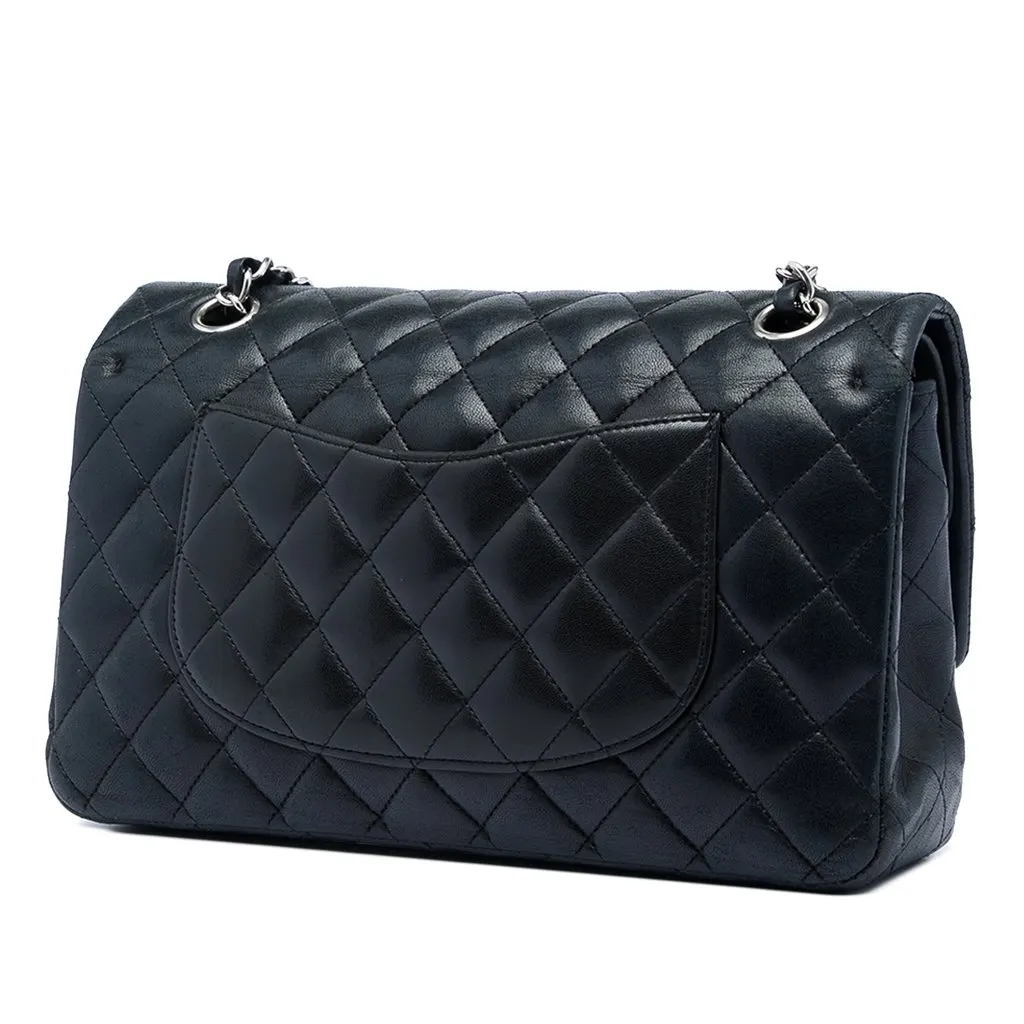 Chanel Medium Classic Lambskin Double Flap Black Leather Very good - Back View