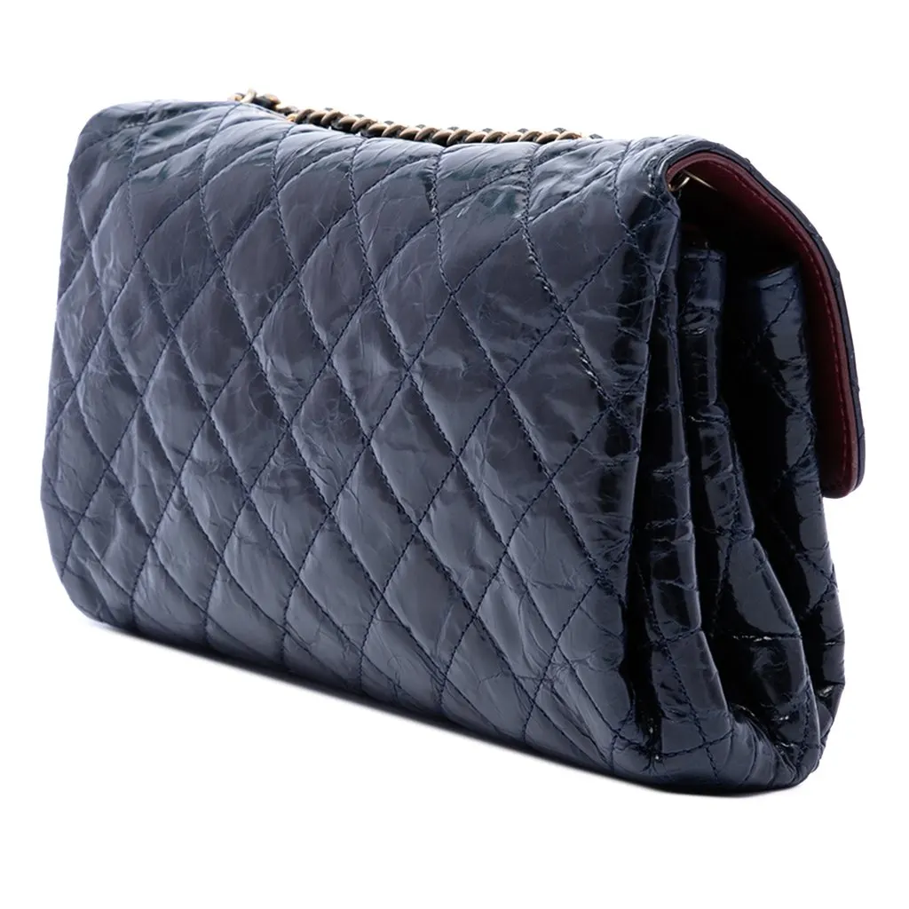 Chanel CC Quilted Aged Glazed Calfskin Accordion Flap Blue Leather Very good - Back View