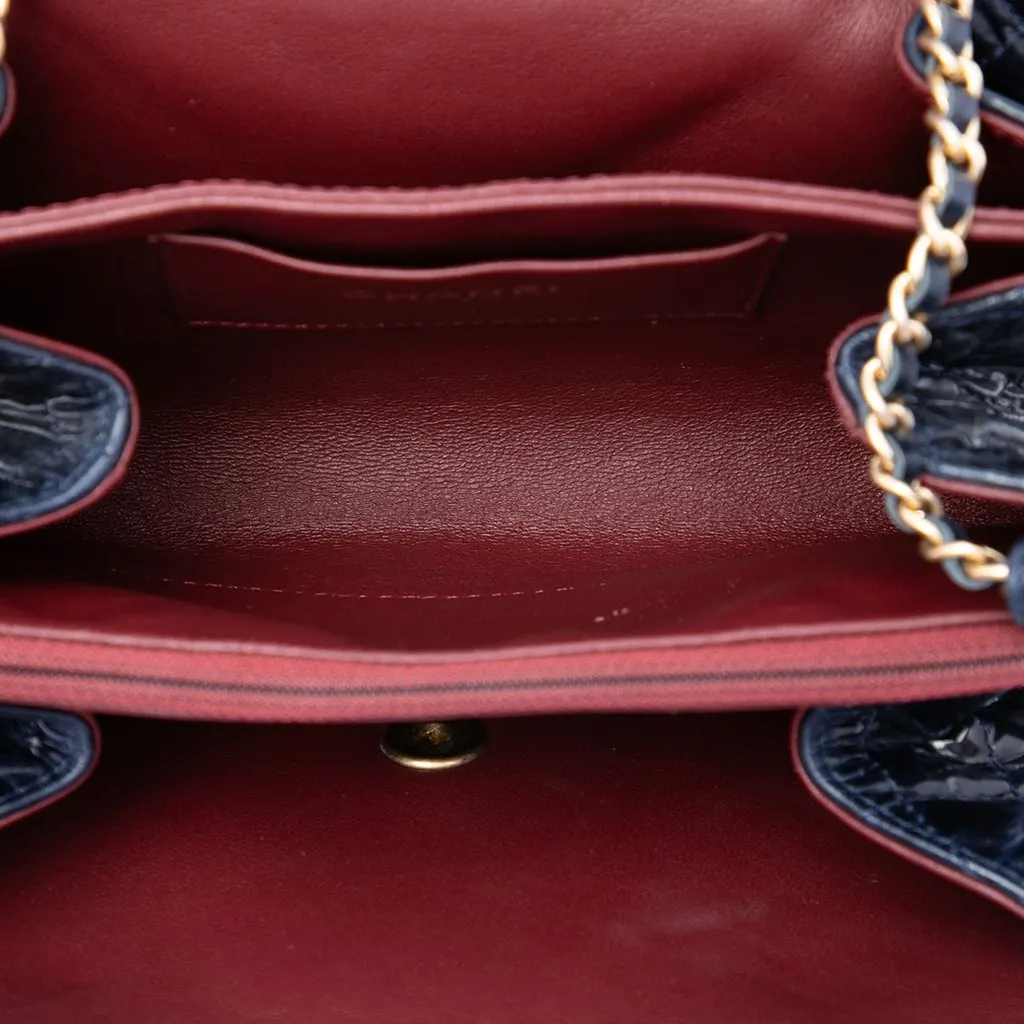 Chanel CC Quilted Aged Glazed Calfskin Accordion Flap Blue Leather Very good - Model View