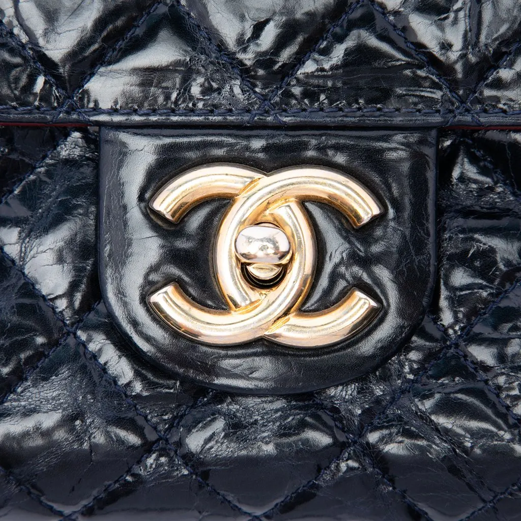 Chanel CC Quilted Aged Glazed Calfskin Accordion Flap Blue Leather Very good - Box View