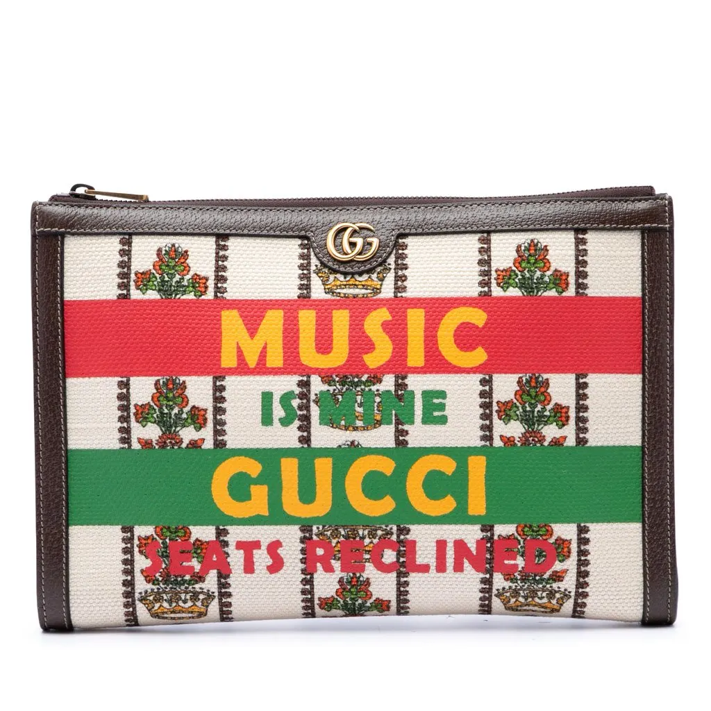 Gucci Canvas 100 Centennial Music is Mine Clutch Beige Very good - Front View