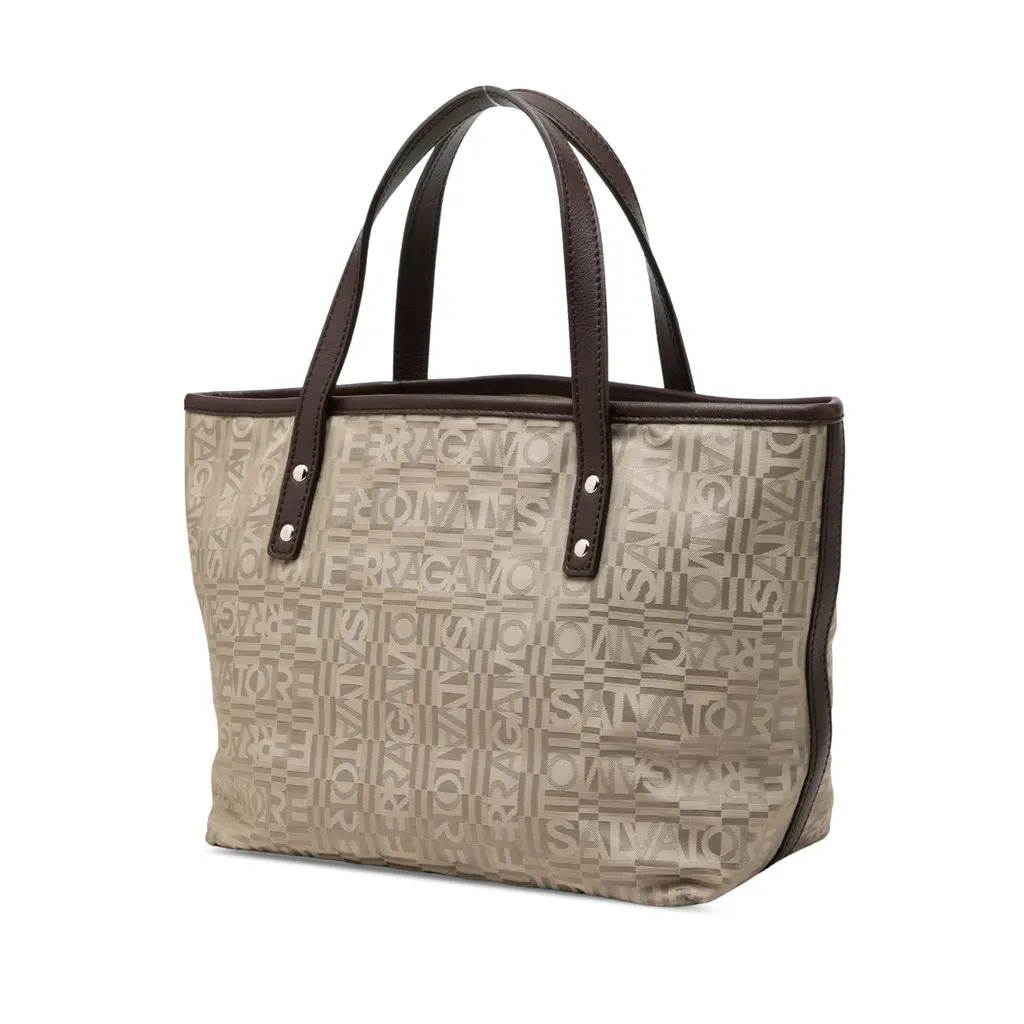 Salvatore Ferragamo Logo Canvas Gancini Tote Beige Canvas Good - Back View