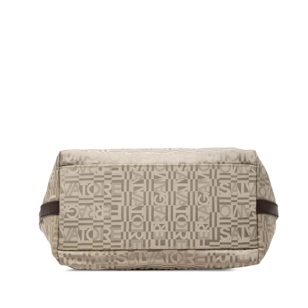 Salvatore Ferragamo Logo Canvas Gancini Tote Beige Canvas Good - Inside View