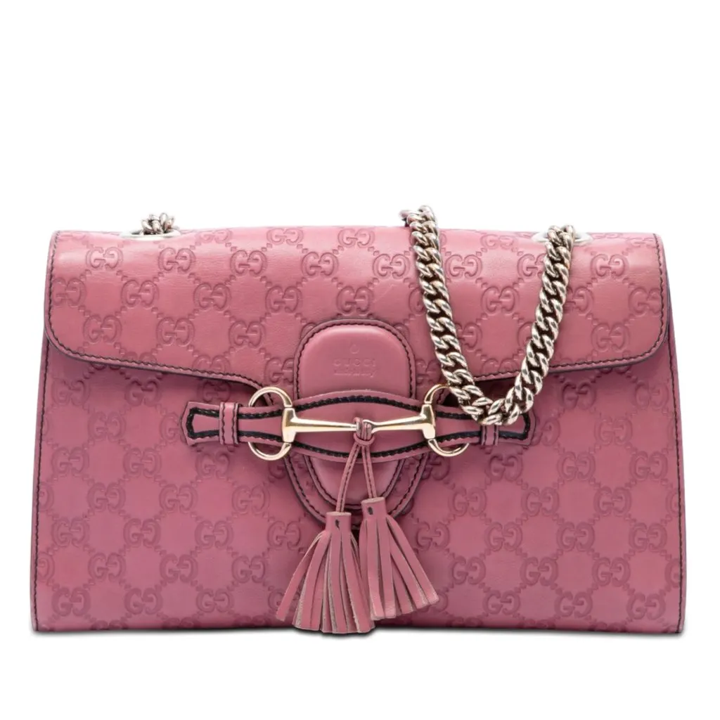 Gucci Medium Guccissima Emily Shoulder Bag Pink Leather Good - Front View