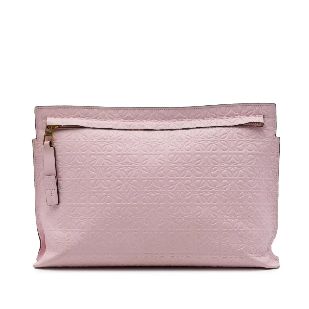 Loewe Embossed Leather Anagram Repeat T Clutch Pink Leather Good - Front View