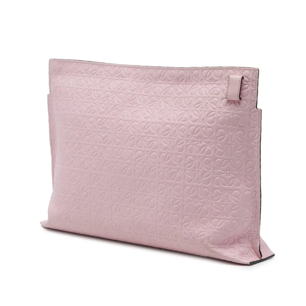 Loewe Embossed Leather Anagram Repeat T Clutch Pink Leather Good - Back View
