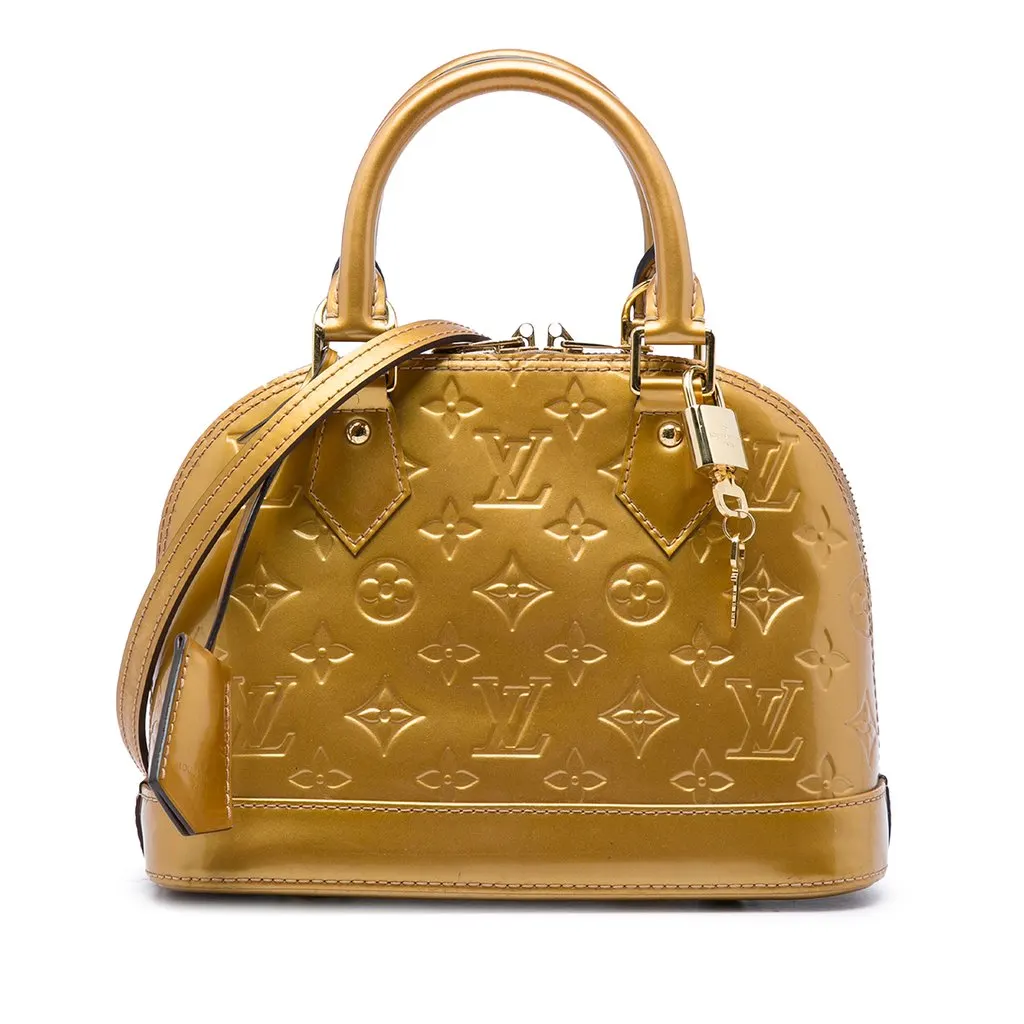 Louis Vuitton Monogram Vernis Alma BB Gold Leather Good - Front View