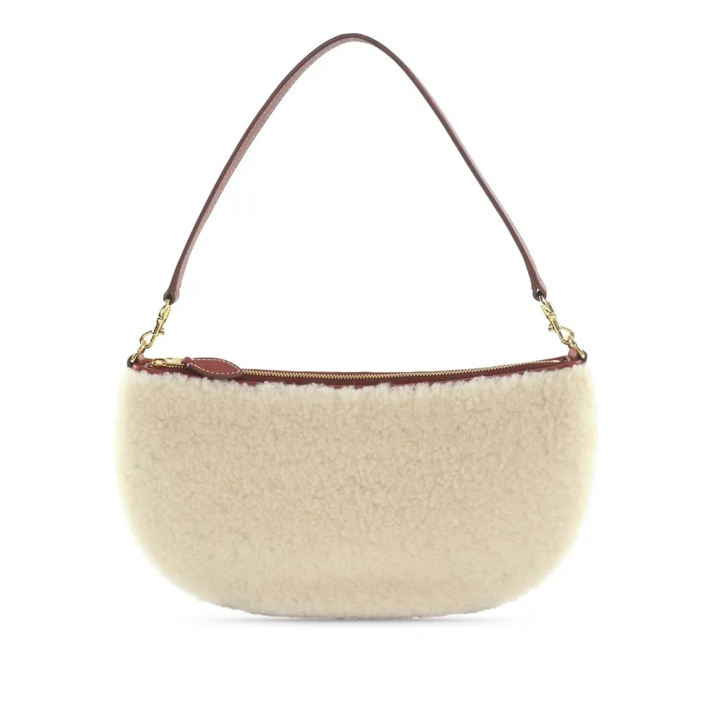 Loro Piana Mini Calfskin Trimmed Shearling Convertible Handbag White Very good - Front View