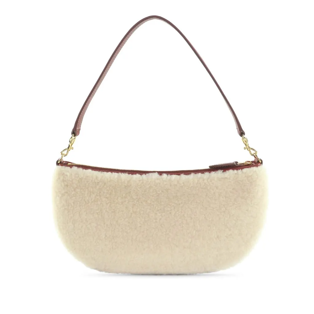 Loro Piana Mini Calfskin Trimmed Shearling Convertible Handbag White Very good - Back View