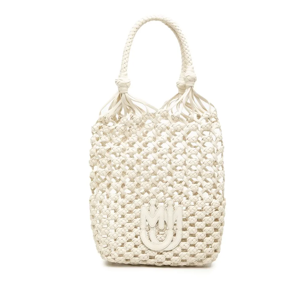 Miu Miu Nappa Macrame Bucket Bag White Leather Very good - Front View