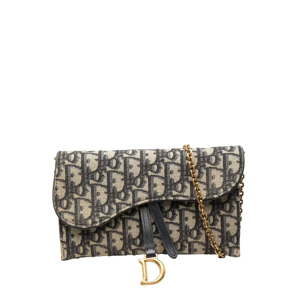 Dior Small Oblique Canvas Saddle Pouch with Chain