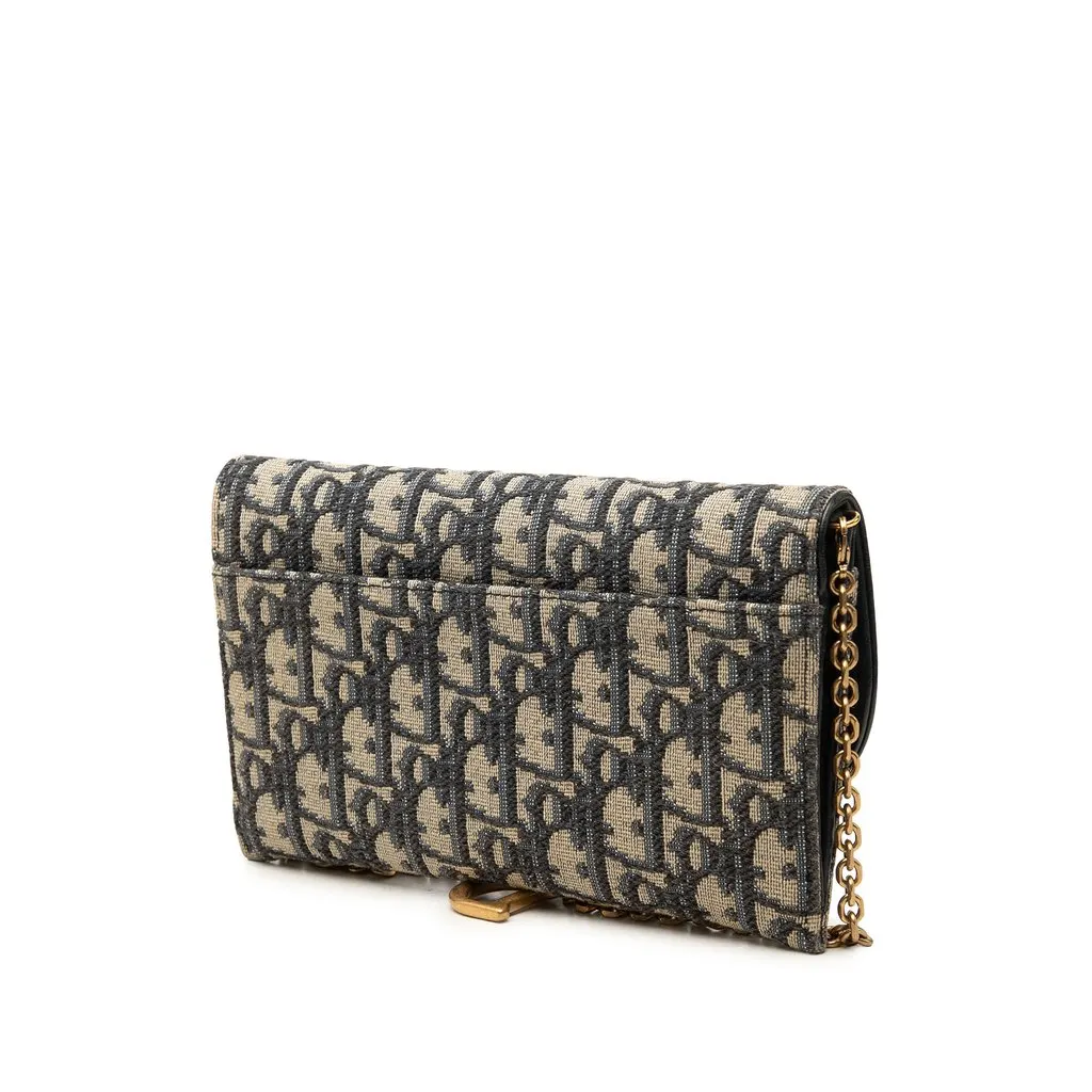 Dior Small Oblique Canvas Saddle Pouch with Chain Blue Canvas Good - Back View
