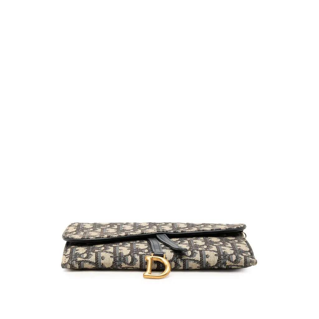 Dior Small Oblique Canvas Saddle Pouch with Chain Blue Canvas Good - Inside View