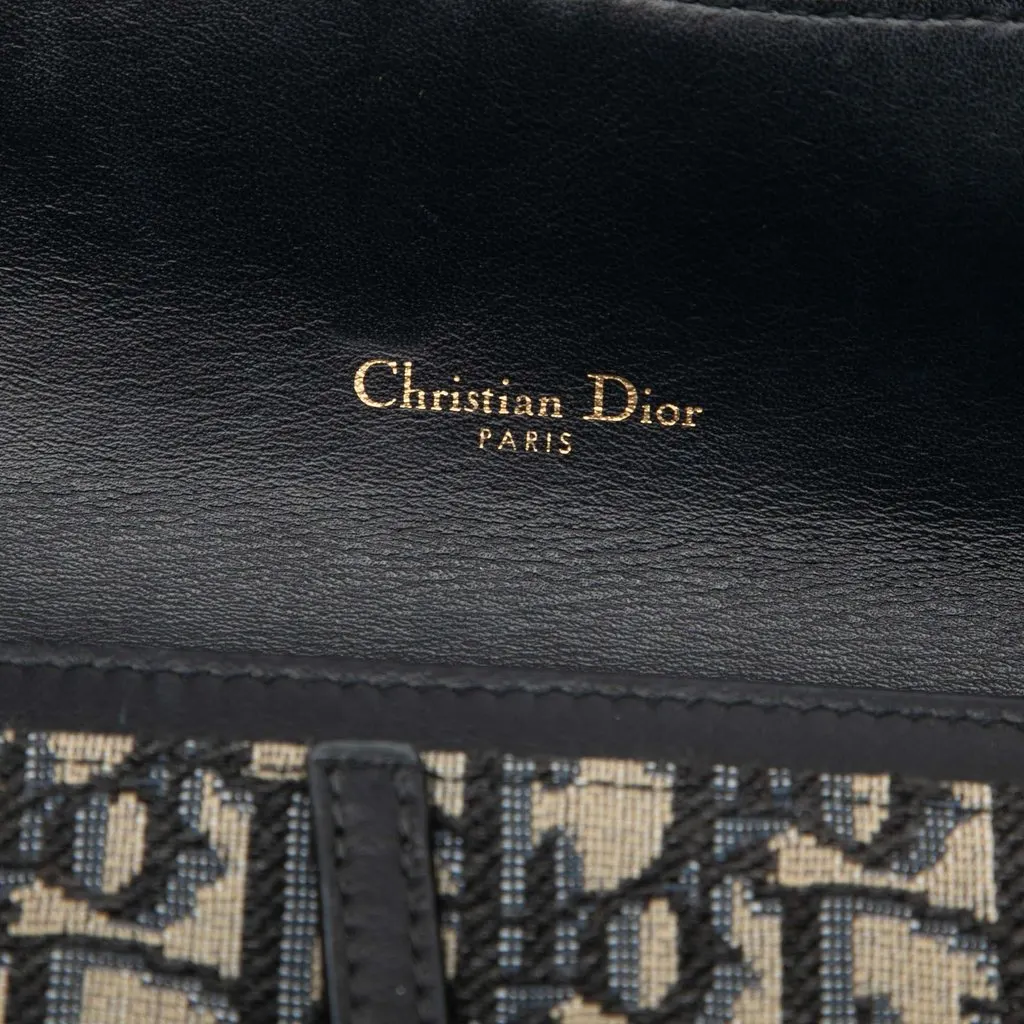Dior Small Oblique Canvas Saddle Pouch with Chain Blue Canvas Good - Box View