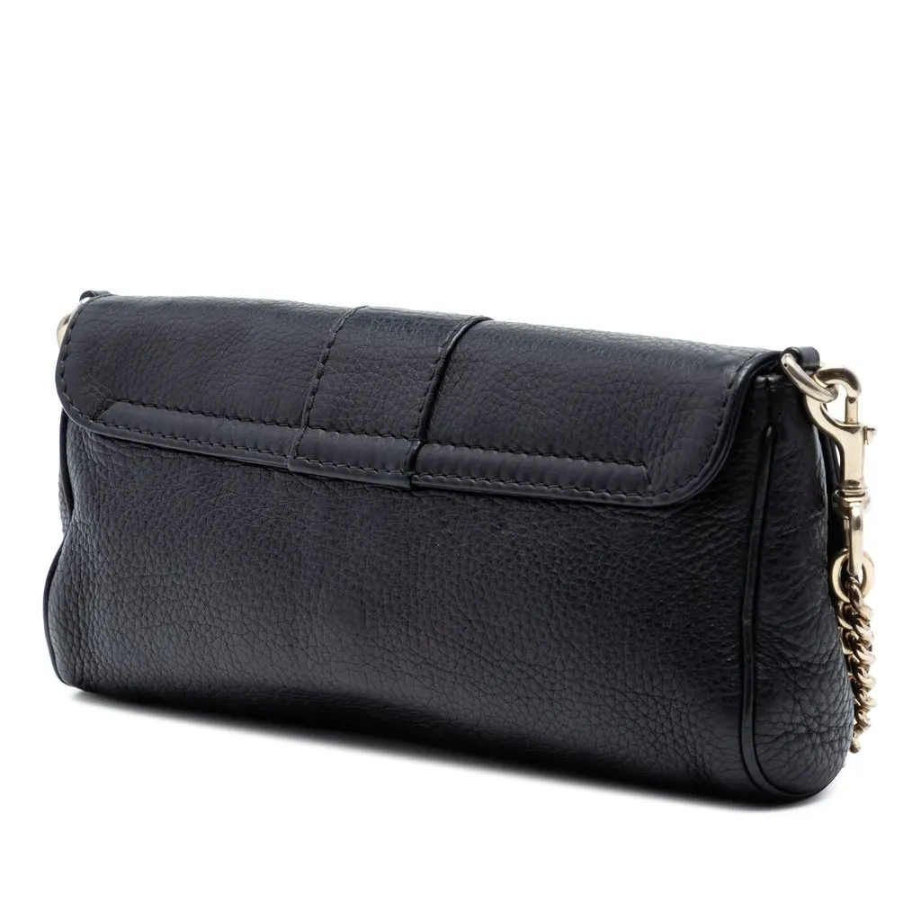 Gucci Pebbled Leather Greenwich Clutch with Chain Black Leather Very good - Back View