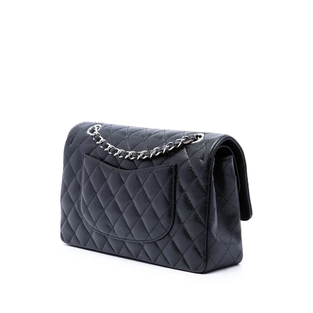 Chanel Medium Classic Caviar Double Flap Black Leather Very good - Back View