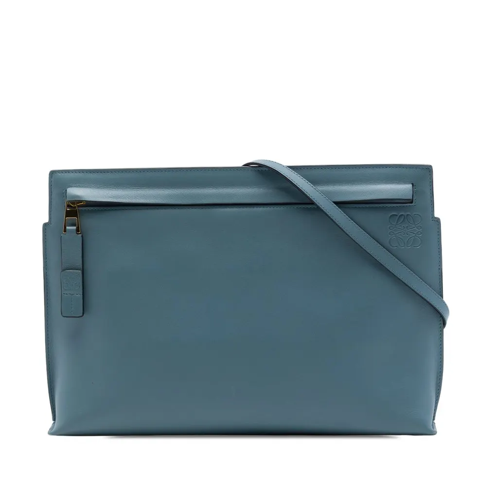 LOEWE Leather Anagram T Pouch Crossbody Blue Leather Very good - Front View