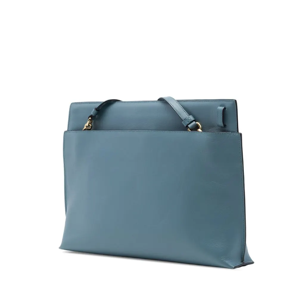 LOEWE Leather Anagram T Pouch Crossbody Blue Leather Very good - Back View
