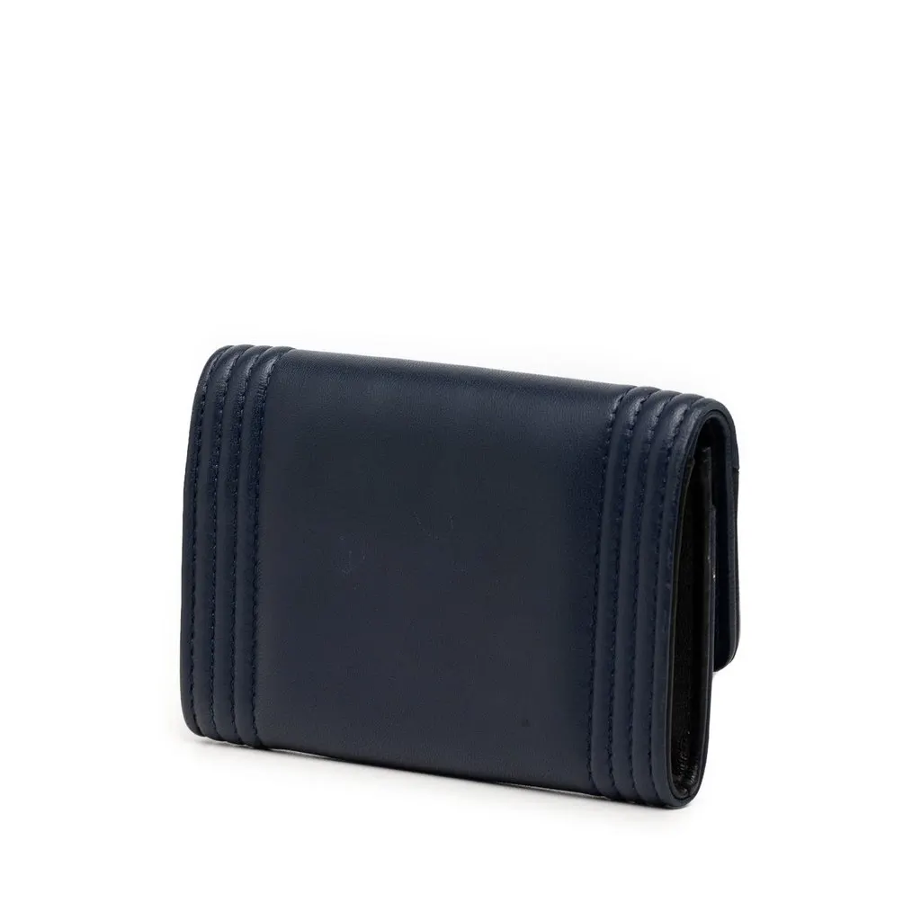 Chanel Bicolor Lambskin Boy Flap Card Holder Blue Leather Very good - Back View