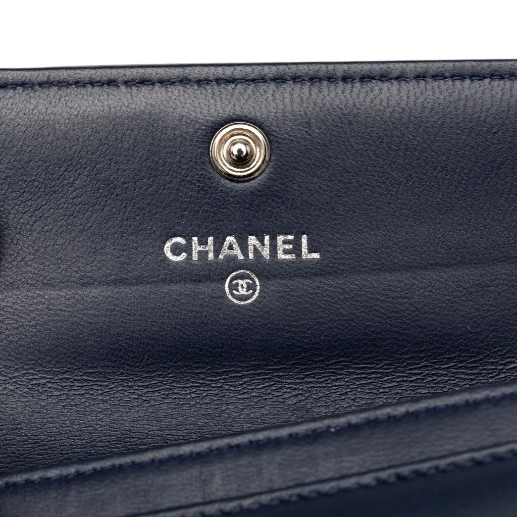 Chanel Bicolor Lambskin Boy Flap Card Holder Blue Leather Very good - Box View