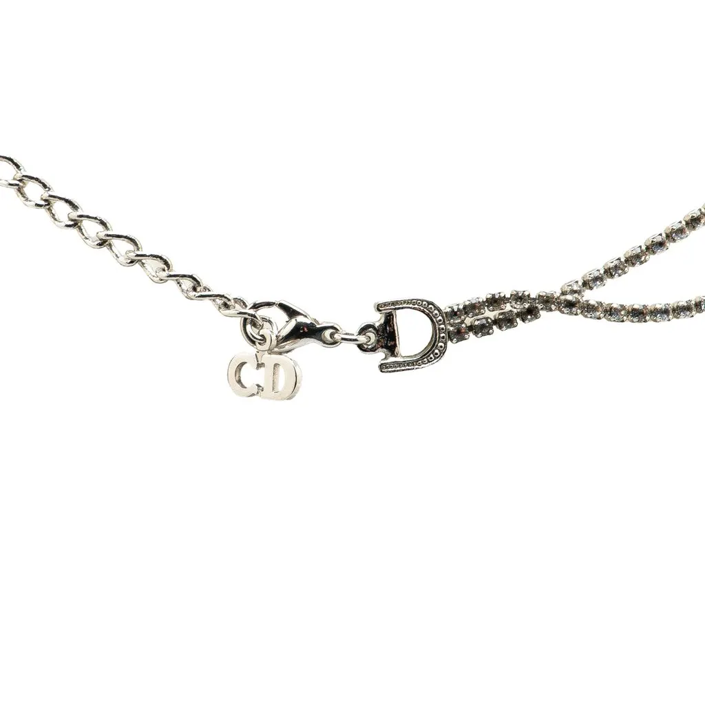 Dior Silver Double Chain Crystal D Logo Pendant Necklace Silver Silver Very good - Back View